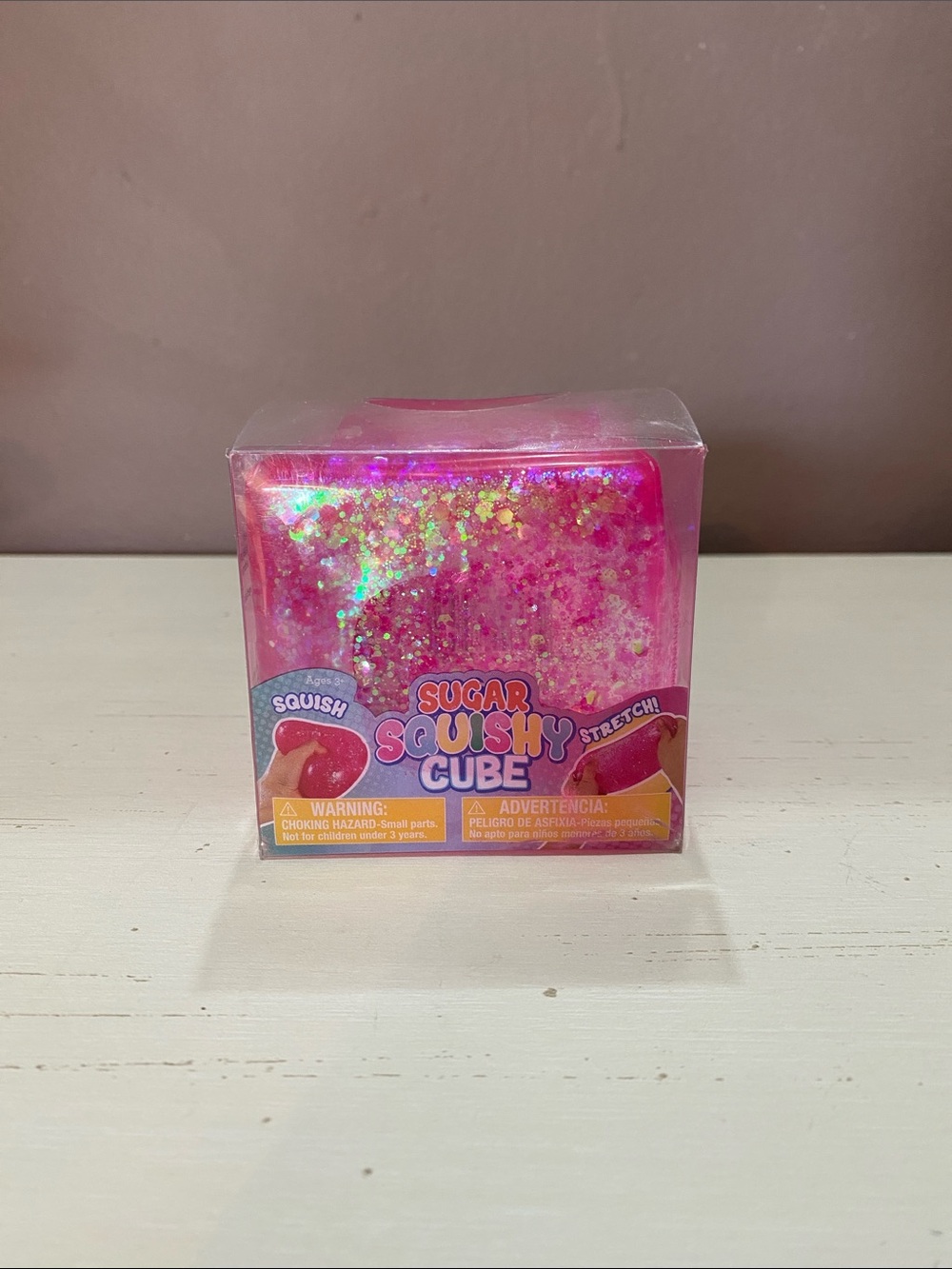 Sugar Squishy Cube Pink Glitter Stretch Toy